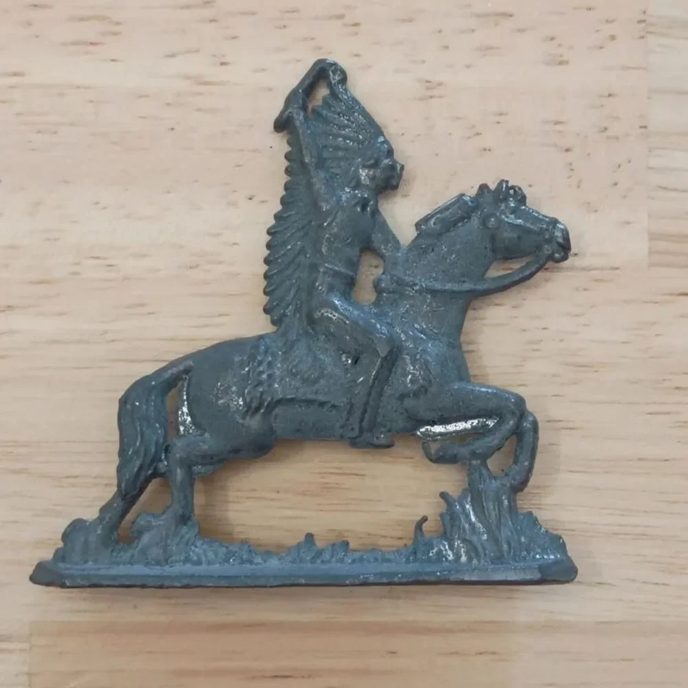 Vintage Metal Native American Indian on Horseback Figurine